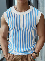 Mens Striped Crew Neck Sleeveless Tank SKUK71144