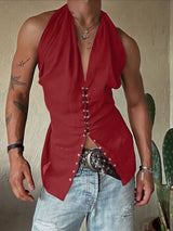 Men's Solid Color Drawstring Waist Tank SKUL45385