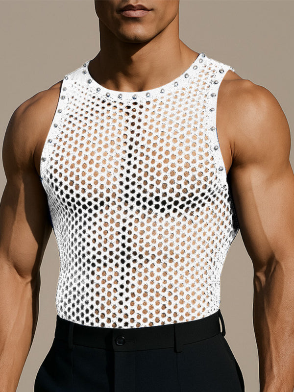 Mens Solid Color Sheer Mesh Casual Tank SKUL12489