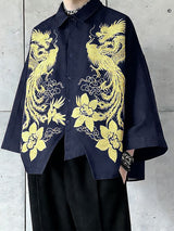 Men's New Chinese Style Dragon & Phoenix Print Asymmetrical Jagged Hem Shirt SKUL52937