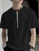 Mens Solid Color Half-Zip Short Sleeve T-Shirt SKUL09350
