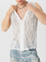 Mens Lace See Through V-Neck Sleeveless Vest SKUK60254