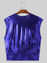 Mens Solid Glitter V-Neck Sleeveless T-Shirt SKUK56357