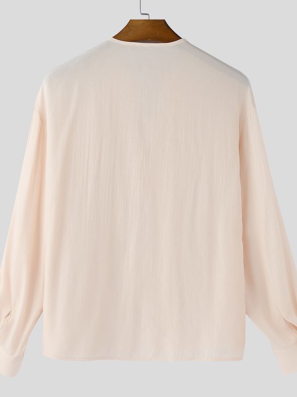 Men's Deconstructed Wavy Placket Long Sleeve Shirt SKUL50962