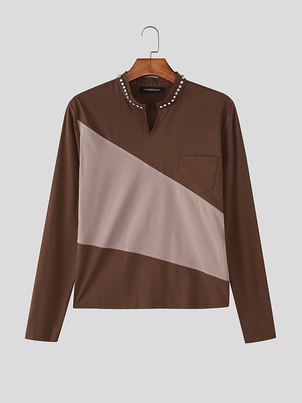 Men's Casual Contrast Long Sleeve T-shirt SKUL50997