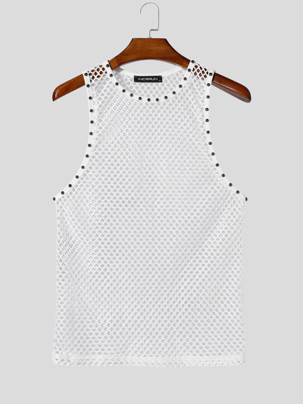 Mens Solid Color Sheer Mesh Casual Tank SKUL12489