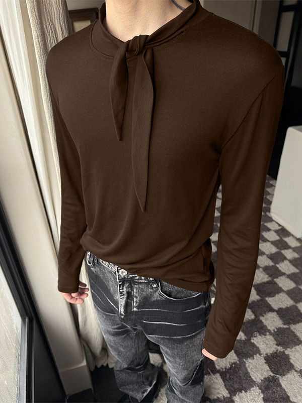 Men's Solid Color Tie Long Sleeve T-Shirt SKUL38544