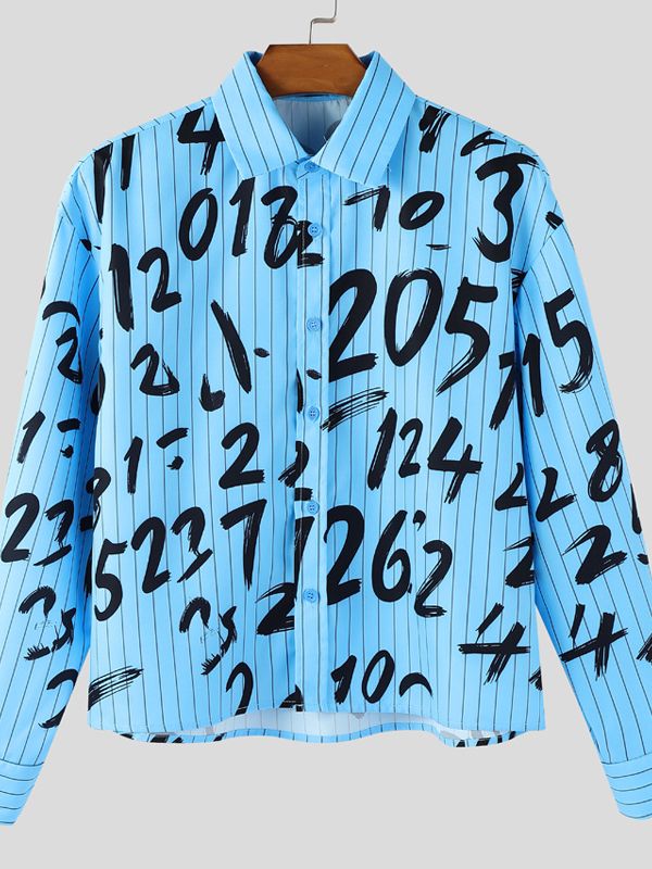 Men's Number Print Striped Long Sleeve Shirt SKUL38530