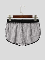 Men's Summer Beach Sexy Fishnet Mesh Side Split Drawstring Athletic Short SKUL68314