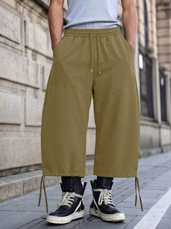 Men's Streetwear Wide Leg Drawstring Hem Crop Pant SKUL62104