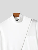 Men's One Side Long Hem Sheer Mesh Long Sleeve T-Shirt SKUL26092