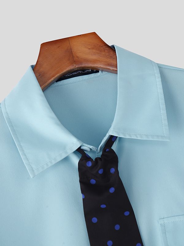 Men's Polka Dot Tie Cropped Short Sleeve Shirt SKUL39891