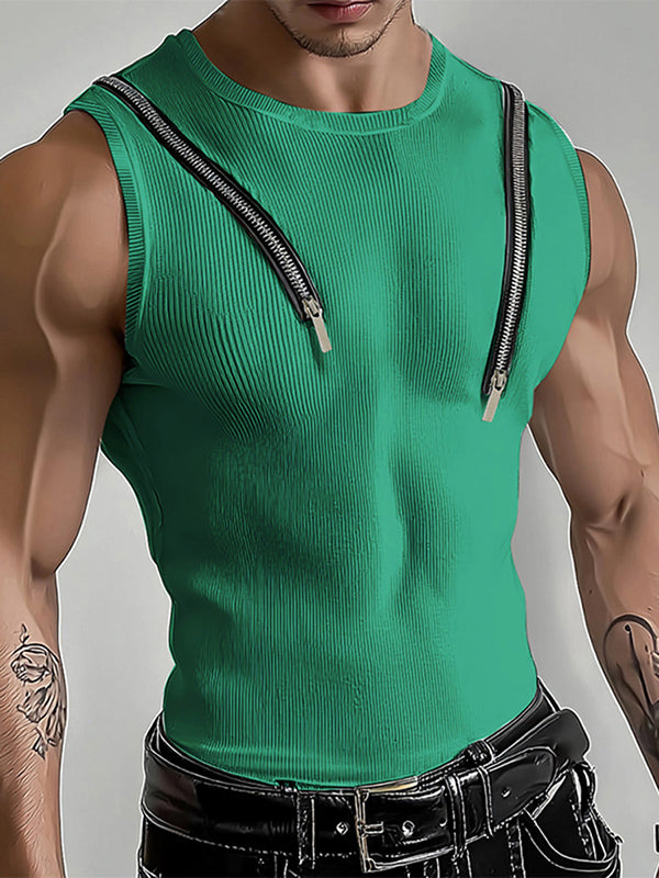 Mens Textured Zip-Up Sleeveless Tank SKUL01069