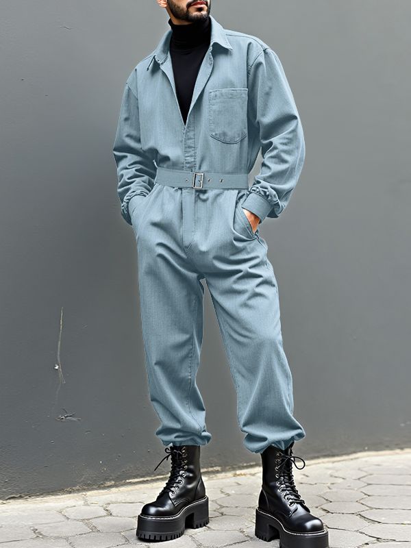 Men's Solid Color Utility Jumpsuit SKUL35106