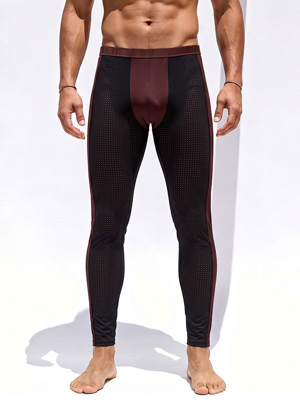 Men's Sexy Athletic Sport Home Lounge Colorblock See-Through V-Seam Pant SKUL86021