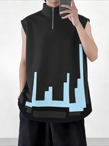 Men's Avant-Garde Pixelated Digital Graphic Quarter-Zip Tank SKUL61164