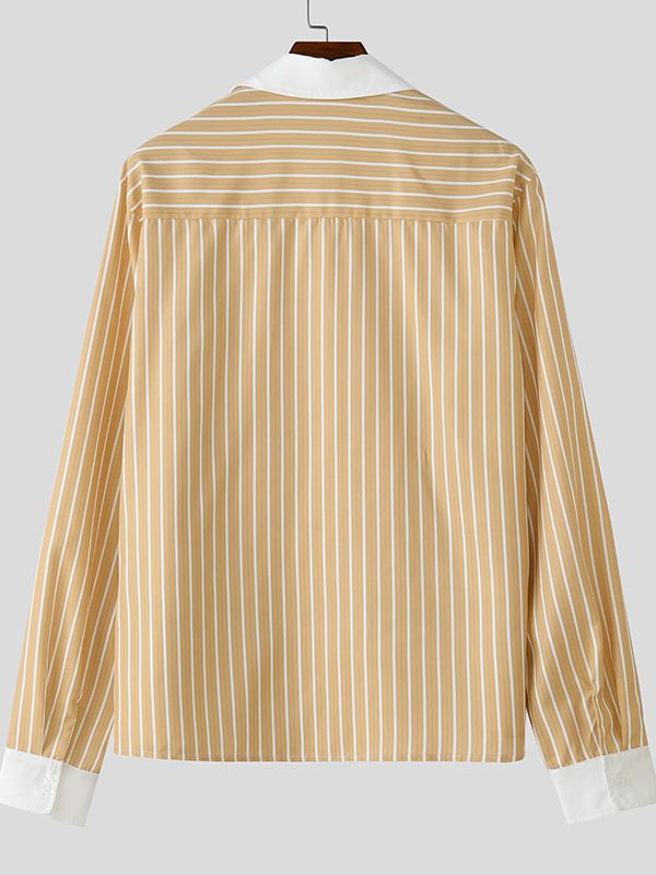 Men's Stripe Contrast Color Long Sleeve Shirt SKUL41195