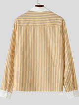 Men's Stripe Contrast Color Long Sleeve Shirt SKUL41195
