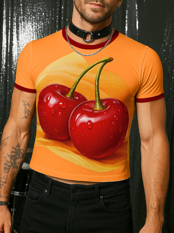 Men's Fruit Print Color Block Short Sleeve T-Shirt SKUL18881