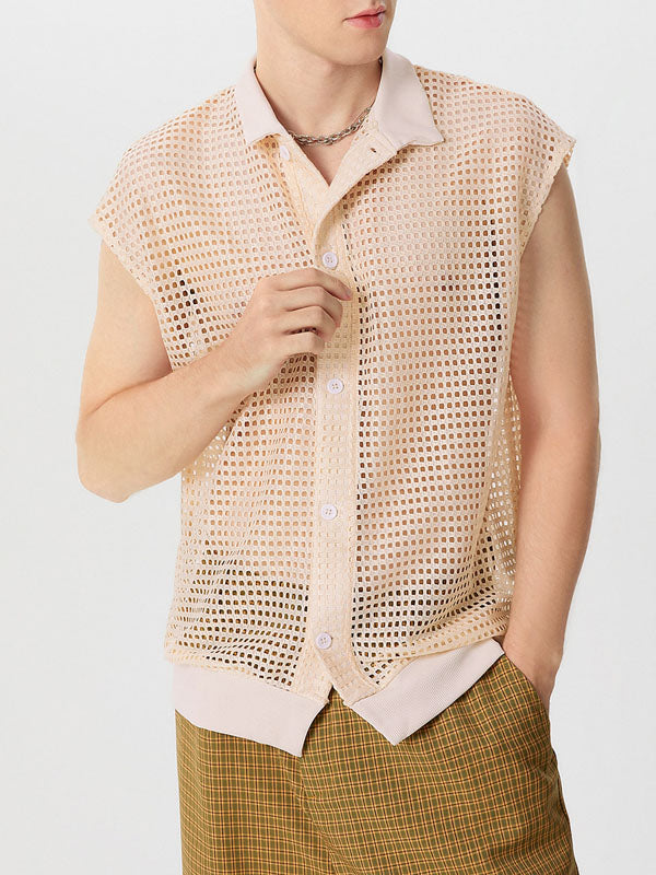 Mens Solid Mesh See Through Casual Shirt SKUK55783