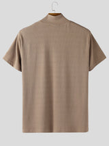 Mens Solid Color Textured Zipper Short Sleeve T-Shirt SKUL15196