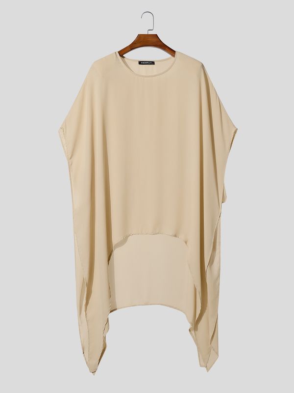 Men's High Street Loose Solid Asymmetrical Hem Long Poncho Tunic Cape SKUL76768