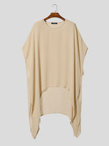 Men's High Street Loose Solid Asymmetrical Hem Long Poncho Tunic Cape SKUL76768