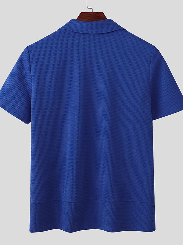 Men's Solid Color Textured Half Zip Short Sleeve T-shirt SKUL47895