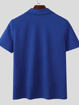 Men's Solid Color Textured Half Zip Short Sleeve T-shirt SKUL47895