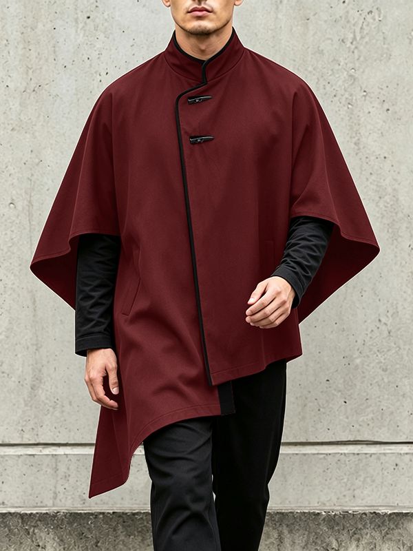 Men's Neo-Chinese Avant-Garde Asymmetrical Hemline Cape Shirt SKUL79043