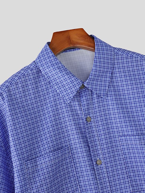 Men's Casual Plaid Short Sleeve Shirt SKUL50079
