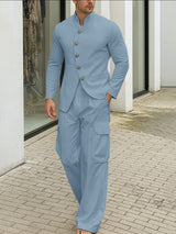 Men's Irregular Placket Stand Collar Two Pieces Outfit SKUL39700