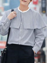 Men's Stripe Fake Two Piece Design Long Sleeve Shirt SKUL47788