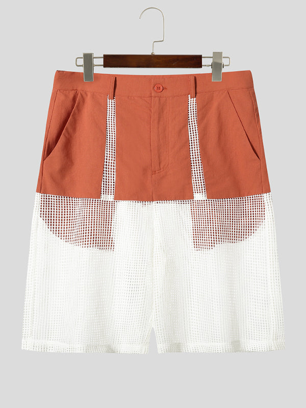 Men's Sheer Mesh Color Block Casual Short SKUL23592