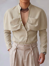 Men's Avant-Garde Capelet Overlay Deep V-Neck Mandarin Collar Shirt SKUL78020