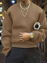 Men's Solid Color Casual Textured Long Sleeve Sweatshirt SKUL28385