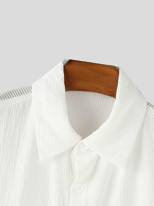 Mens Solid Color Textured Short Sleeve Shirt SKUL12927