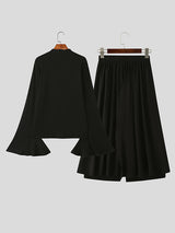 Men's Flap Split Hem Flare Sleeve Two Pieces Outfit SKUL26079