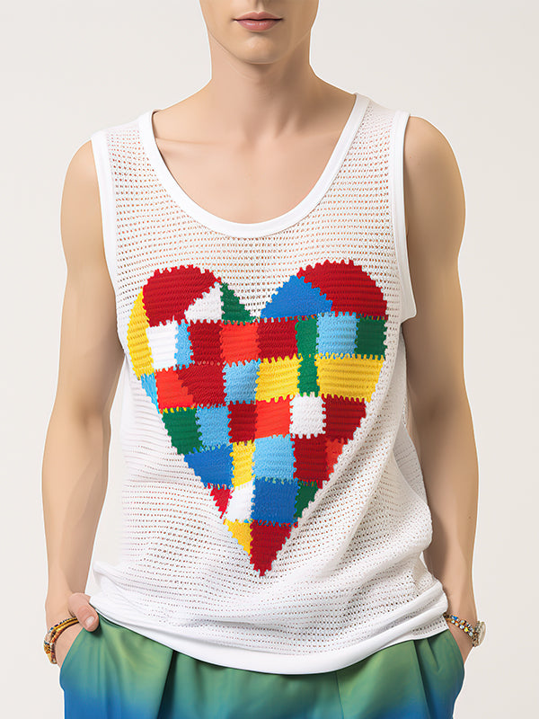 Mens Colorful Love Pattern Mesh See Through Vest SKUK51121