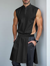 Mens Solid Color Long Hem Two Pieces Outfit SKUL06454