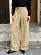 Men's Casual Daily Wear Pleated Drawstring Loose Casual Wide Leg Pant SKUL68403