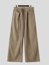 Men's Avant-Garde Double D-Ring Strap Pleated Maxi Wide-Leg Pant SKUL71389