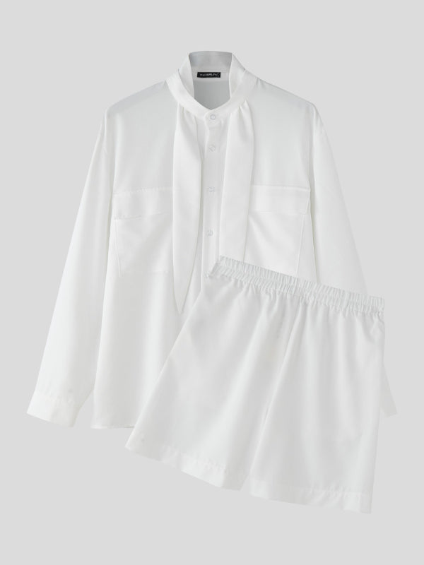 Mens Solid Color Vacation Style Two Pieces Outfit SKUL17029