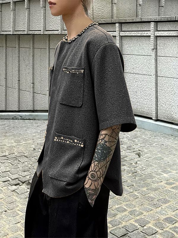 Men's Pearl Decor Short Sleeve Jacket SKUL29621