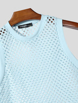 Men's Summer Beach Open Work Crochet Fishnet Knit Muscle Tank SKUL65426