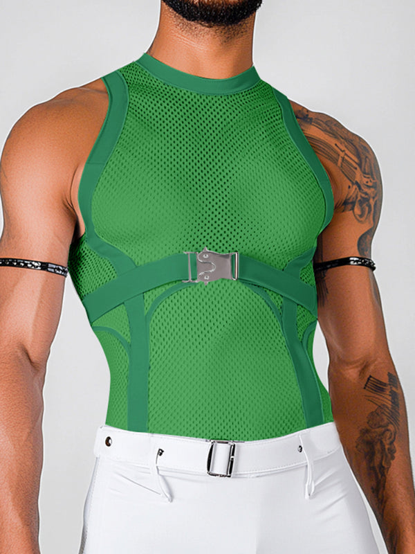 Mens Solid Color Breathable Mesh Casual Tank SKUL02147