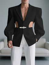 Men's Leather Buckle Side Cut Long Sleeve Blazer SKUL26926
