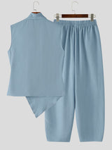 Men's Minimalist Zen Textured Asymmetrical Wrap Two Pieces Outfit SKUL74880
