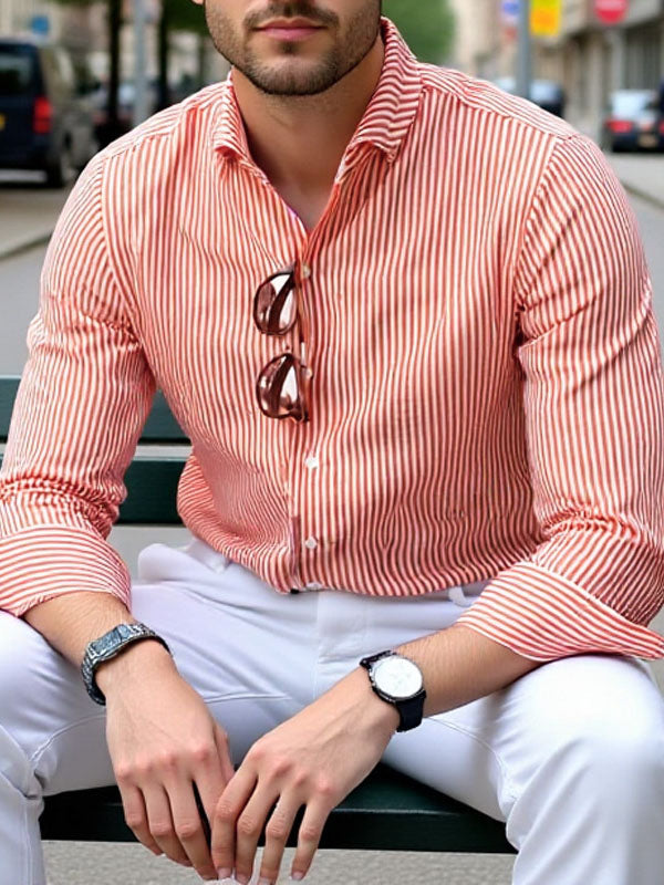 Mens Windsor Collar Striped Long Sleeve Shirt SKUK81733