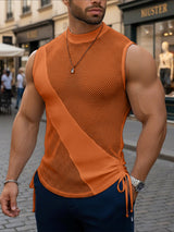 Men's Sheer Mesh Patchwork Side Tie Tank SKUL48621